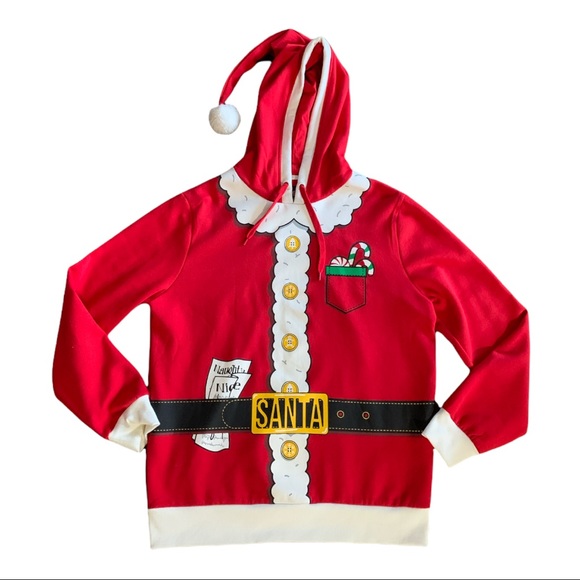 Santa Suit Pullover Sweatshirt Hoodie with Pompom Boy Youth - Picture 6 of 6